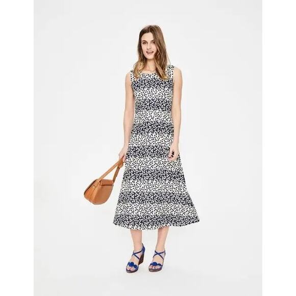 Boden Rosamund Jersey Midi Dress US 6R Navy White Sleeveless Floral Striped Prep - Picture 10 of 10